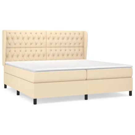 Sommier à lattes de lit avec matelas Crème 200x200 cm Tissu 2