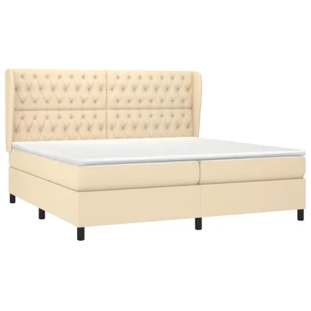Sommier à lattes de lit avec matelas Crème 200x200 cm Tissu