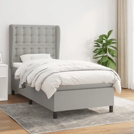 Sommier à lattes de lit avec matelas Gris clair 90x200 cm Tissu
