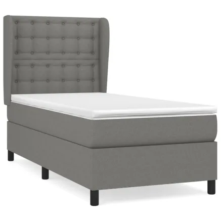 Sommier à lattes de lit avec matelas Gris foncé 90x200 cm Tissu 2