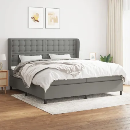 Sommier à lattes de lit avec matelas Gris foncé 200x200cm Tissu