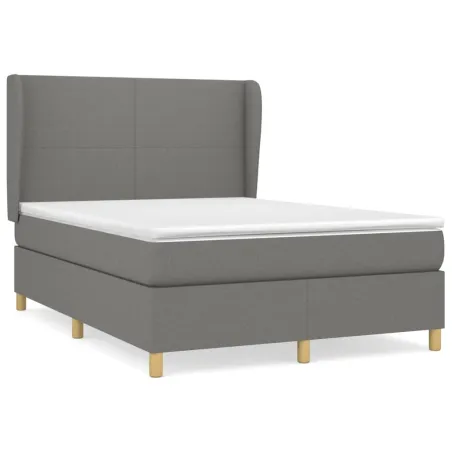 Sommier à lattes de lit avec matelas Gris foncé 140x190cm Tissu