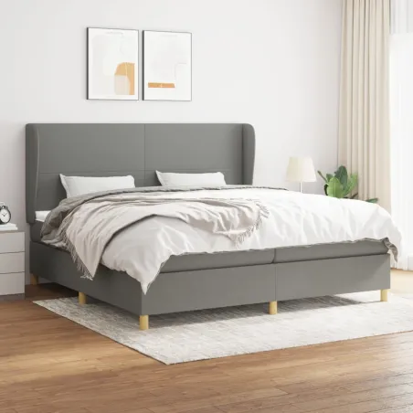 Sommier à lattes de lit avec matelas Gris foncé 200x200cm Tissu