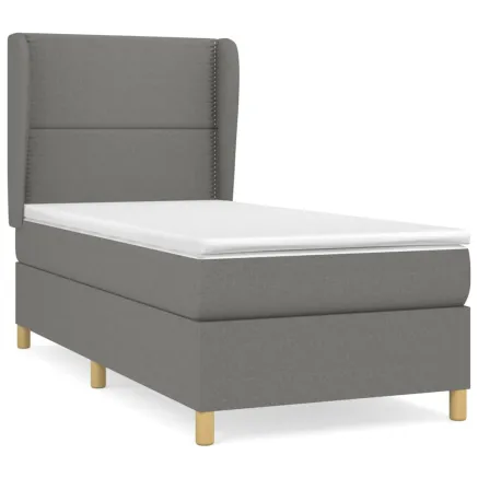 Sommier à lattes de lit avec matelas Gris foncé 90x200 cm Tissu 2