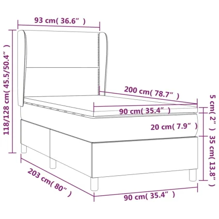 Sommier à lattes de lit avec matelas Taupe 90x200 cm Tissu