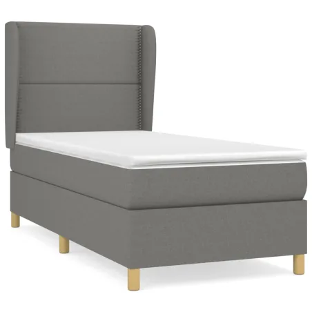 Sommier à lattes de lit avec matelas Gris foncé 100x200cm Tissu
