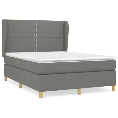 Sommier à lattes de lit avec matelas Gris foncé 140x190cm Tissu