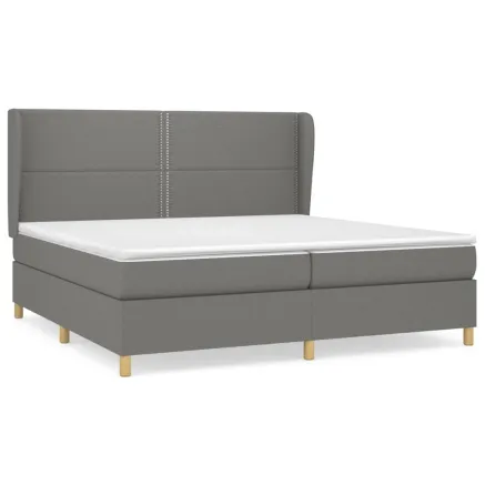 Sommier à lattes de lit avec matelas Gris foncé 200x200cm Tissu 2