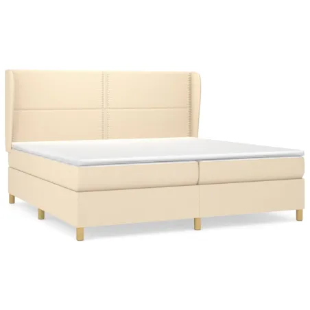 Sommier à lattes de lit avec matelas Crème 200x200 cm Tissu