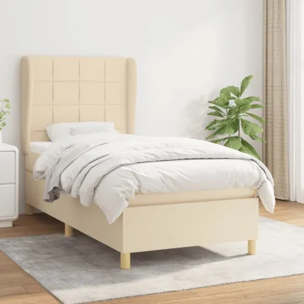 Sommier à lattes de lit avec matelas Crème 90x200 cm Tissu