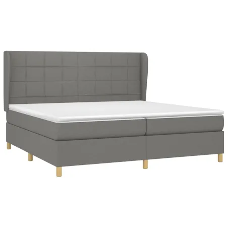 Sommier à lattes de lit avec matelas Gris foncé 200x200cm Tissu