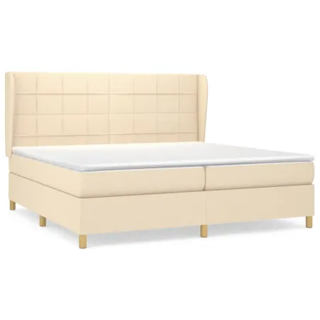 Sommier à lattes de lit avec matelas Crème 200x200 cm Tissu