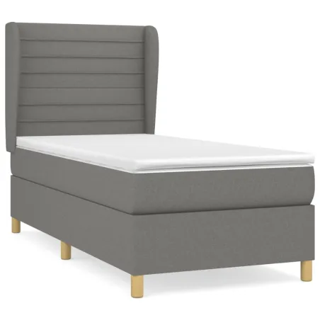 Sommier à lattes de lit avec matelas Gris foncé 100x200cm Tissu