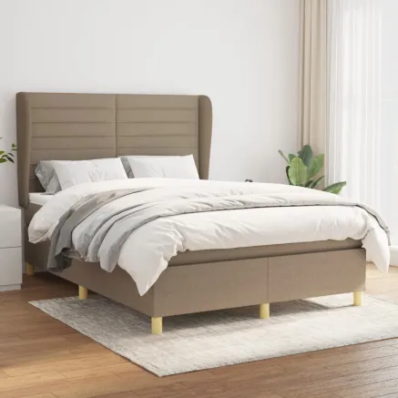 Sommier à lattes de lit avec matelas Taupe 140x200 cm Tissu
