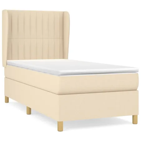 Sommier à lattes de lit avec matelas Crème 100x200 cm Tissu