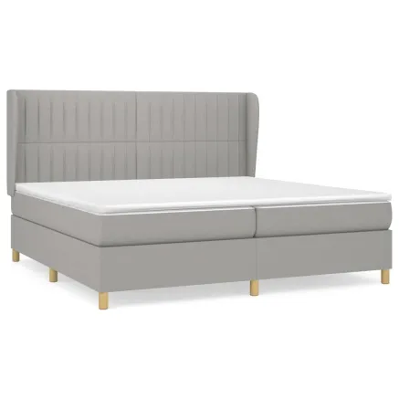Sommier à lattes de lit avec matelas Gris clair 200x200cm Tissu 2