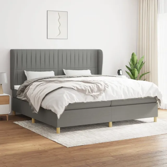 Sommier à lattes de lit avec matelas Gris foncé 200x200cm Tissu