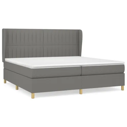 Sommier à lattes de lit avec matelas Gris foncé 200x200cm Tissu 2