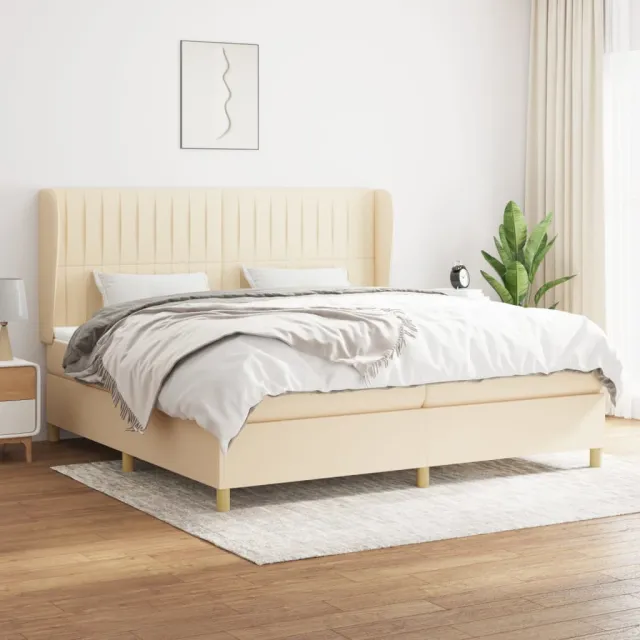 Sommier à lattes de lit avec matelas Crème 200x200 cm Tissu