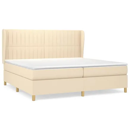 Sommier à lattes de lit avec matelas Crème 200x200 cm Tissu 2
