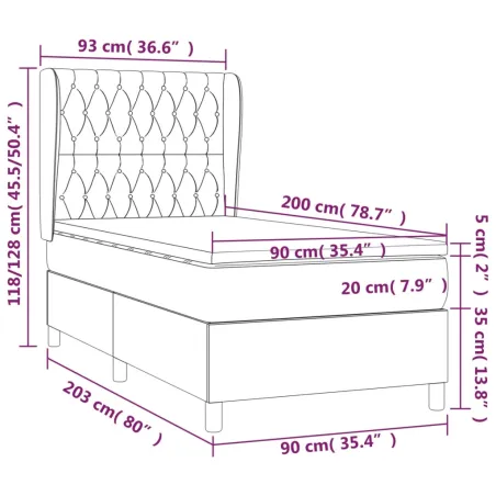 Sommier à lattes de lit avec matelas Gris clair 90x200 cm Tissu