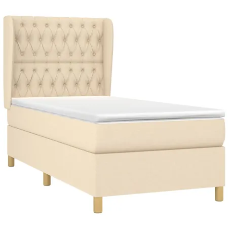 Sommier à lattes de lit avec matelas Crème 90x200 cm Tissu