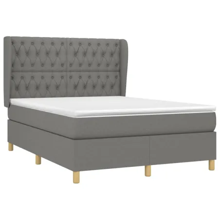 Sommier à lattes de lit avec matelas Gris foncé 140x190cm Tissu