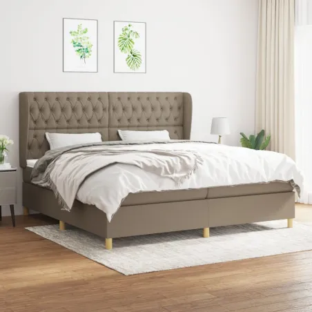 Sommier à lattes de lit avec matelas Taupe 200x200 cm Tissu