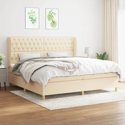 Sommier à lattes de lit avec matelas Crème 200x200 cm Tissu