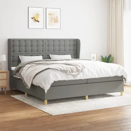 Sommier à lattes de lit avec matelas Gris foncé 200x200cm Tissu