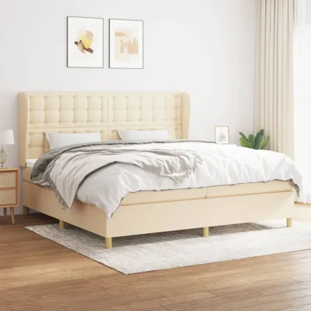 Sommier à lattes de lit avec matelas Crème 200x200 cm Tissu