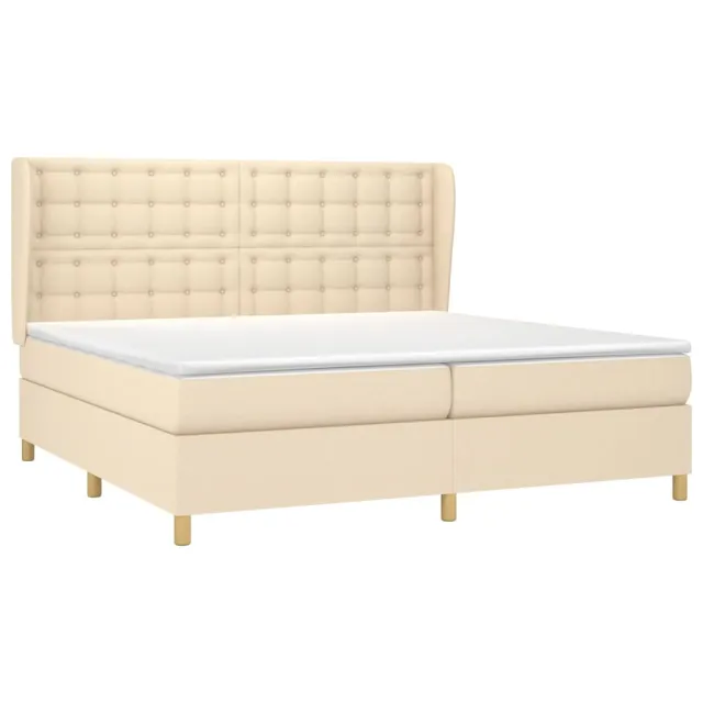 Sommier à lattes de lit avec matelas Crème 200x200 cm Tissu