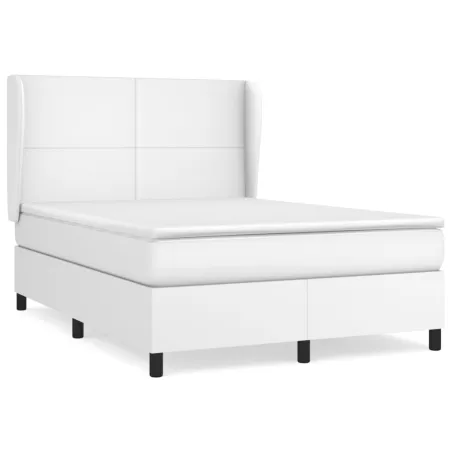 Sommier à lattes de lit avec matelas Blanc 140x190cm Similicuir