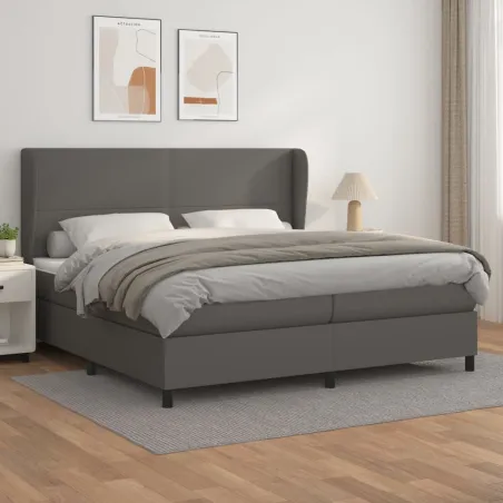 Sommier à lattes de lit avec matelas Gris 200x200 cm Similicuir