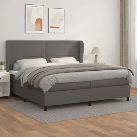 Sommier à lattes de lit avec matelas Gris 200x200 cm Similicuir