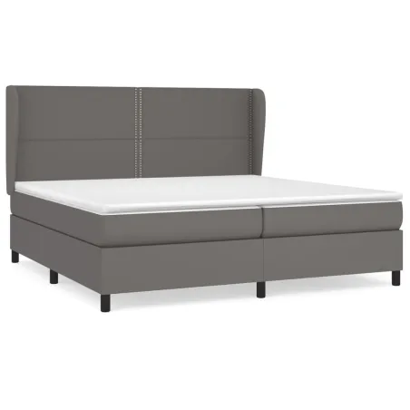 Sommier à lattes de lit avec matelas Gris 200x200 cm Similicuir
