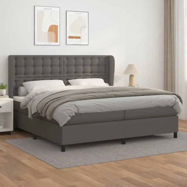 Sommier à lattes de lit avec matelas Gris 200x200 cm Similicuir