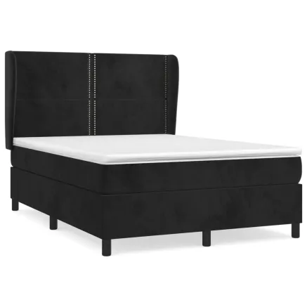 Sommier à lattes de lit avec matelas Noir 140x190 cm Velours 2