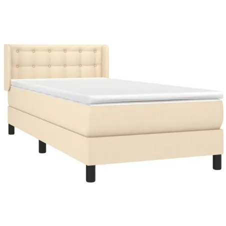 Sommier à lattes de lit avec matelas Crème 90x200 cm Tissu