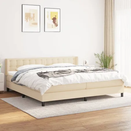 Sommier à lattes de lit avec matelas Crème 200x200 cm Tissu