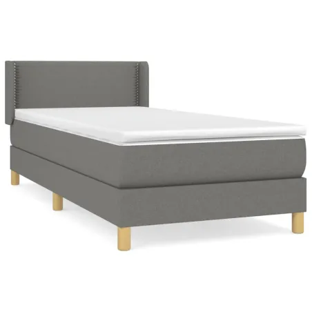 Sommier à lattes de lit avec matelas Gris foncé 90x200 cm Tissu