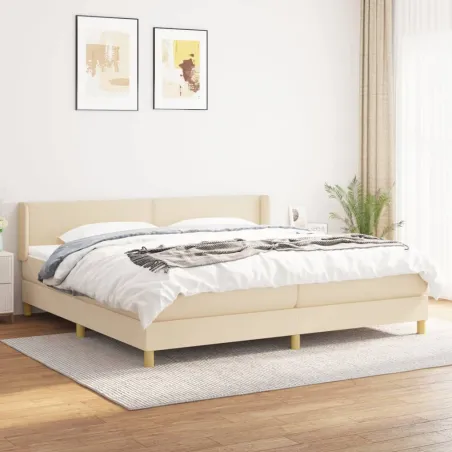 Sommier à lattes de lit avec matelas Crème 200x200 cm Tissu