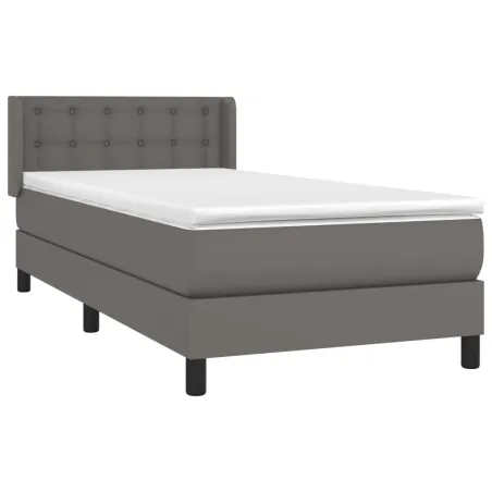 Sommier à lattes de lit avec matelas Gris 90x200 cm Similicuir