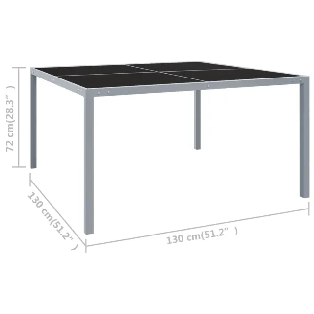 Table de jardin 130x130x72 cm Gris Acier et verre