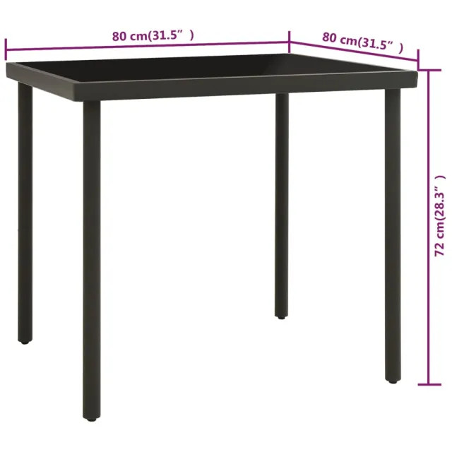 Table à dîner d'extérieur Anthracite 80x80x72 cm Verre et acier