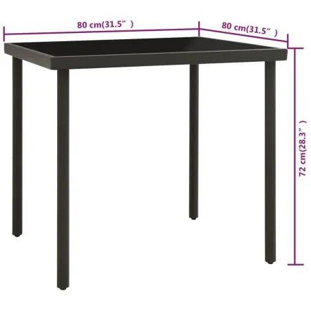 Table à dîner d'extérieur Anthracite 80x80x72 cm Verre et acier