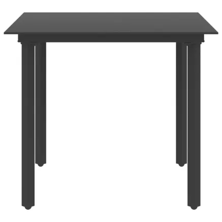Table à dîner de jardin Noir 80x80x74 cm Acier et verre 2