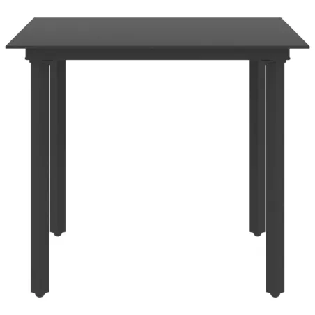 Table à dîner de jardin Noir 80x80x74 cm Acier et verre