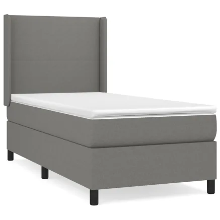 Sommier à lattes de lit avec matelas Gris foncé 90x200 cm Tissu 2