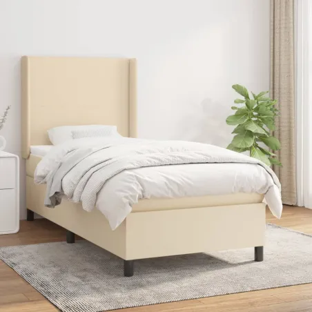Sommier à lattes de lit avec matelas Crème 90x200 cm Tissu